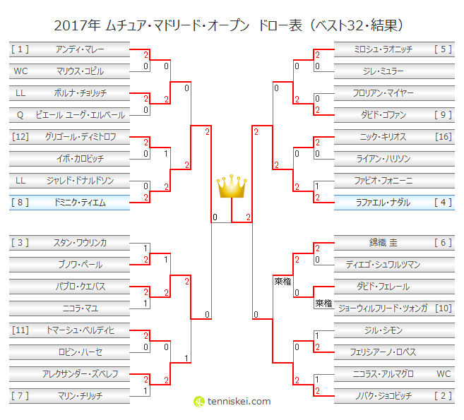 17年 ムチュア マドリード オープンの結果 準決勝 テニスk